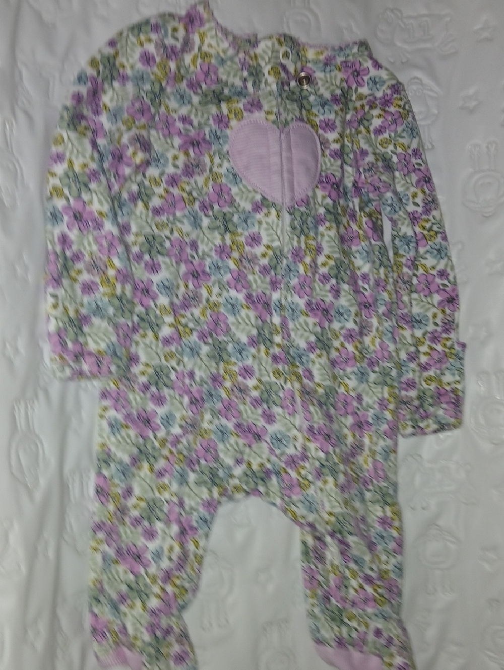 Floral Baby One-Piece with Pink Heart